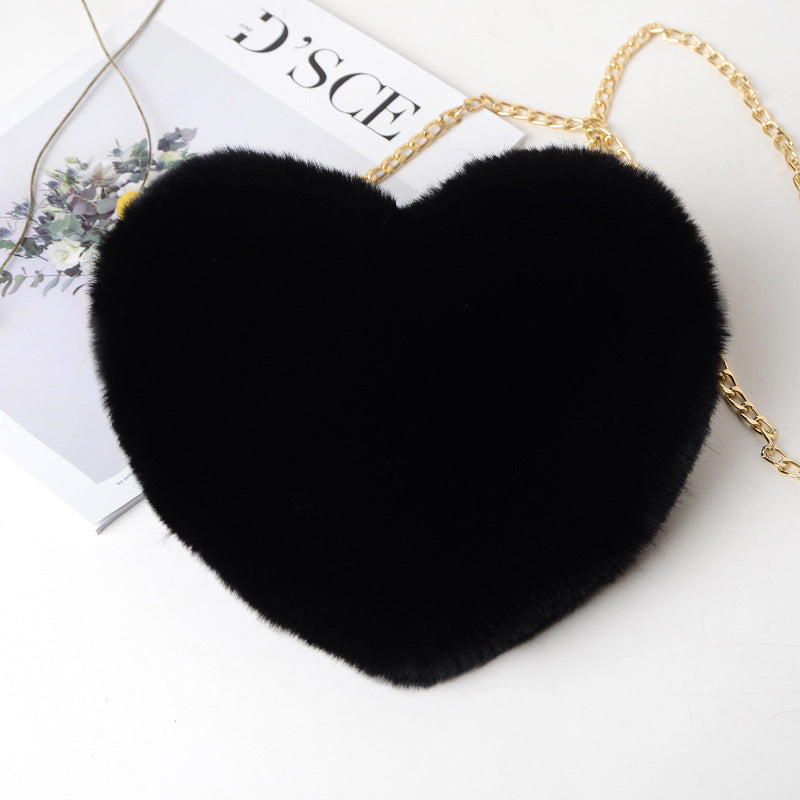 Fashion Love Heart Bag - Peach Plush Messenger Bag