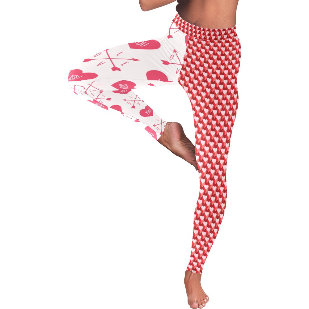 Valentine's Day Half and Half Pattern Women's All-Over Low Rise Leggings