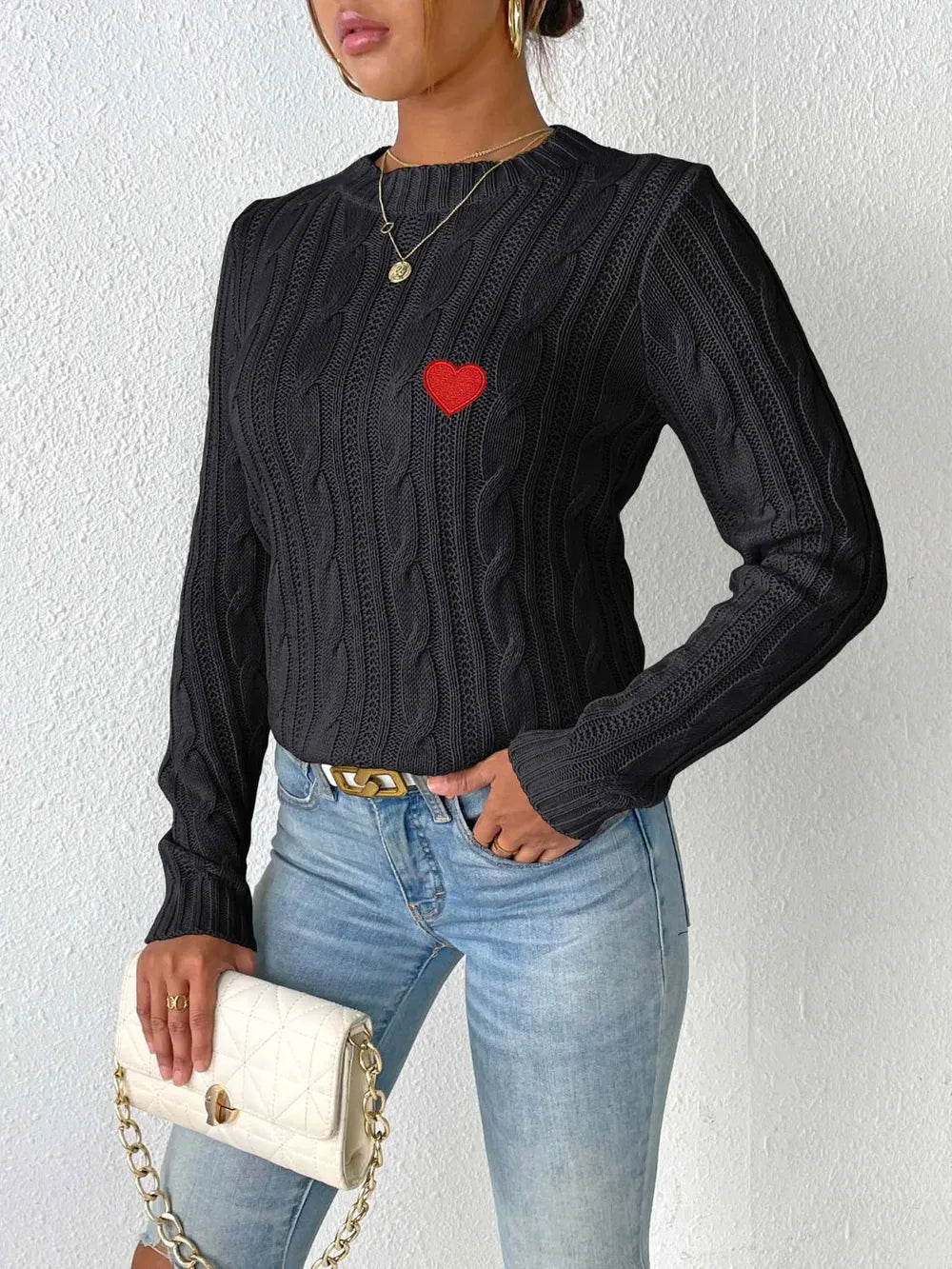 Heart Sticker Woven Sweater