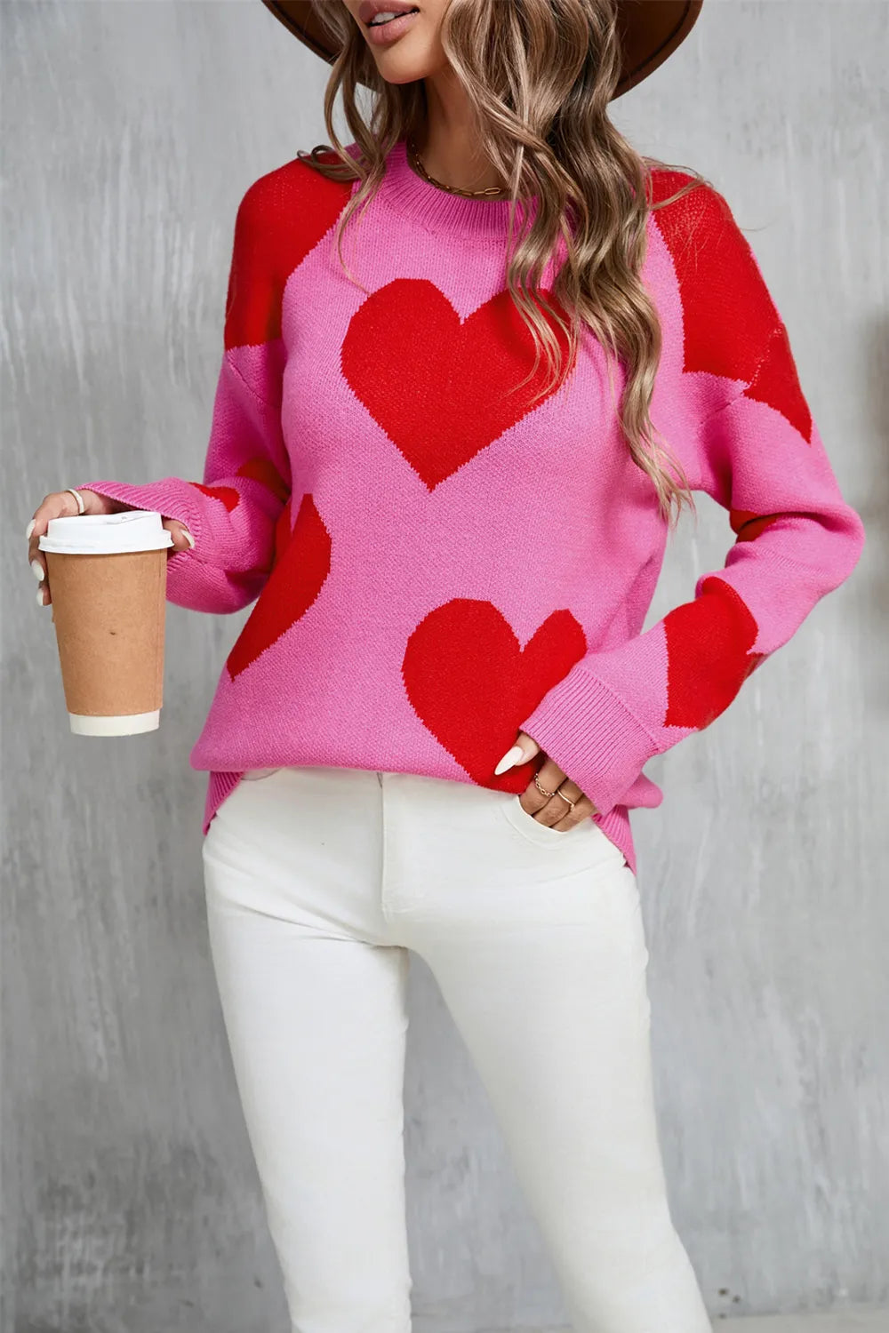 Angel Wings Contrast Heart Sweater