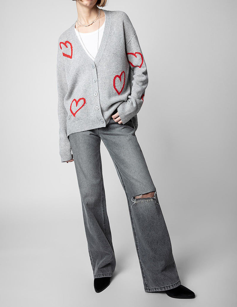 Heartfelt Knit Cardigan with Split V-Neck