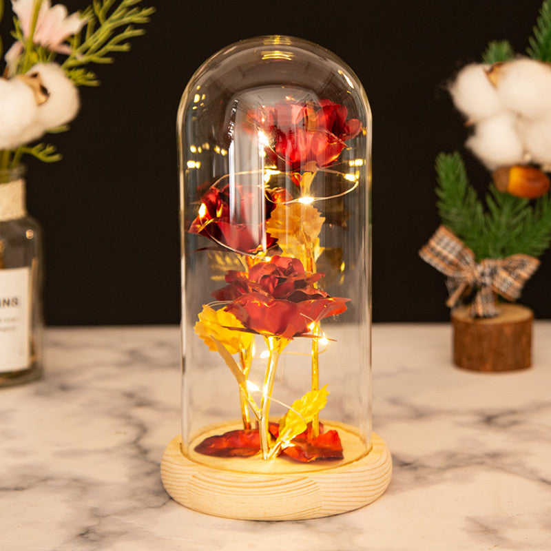 Three Glass Cover Gold Foil Roses Ornament