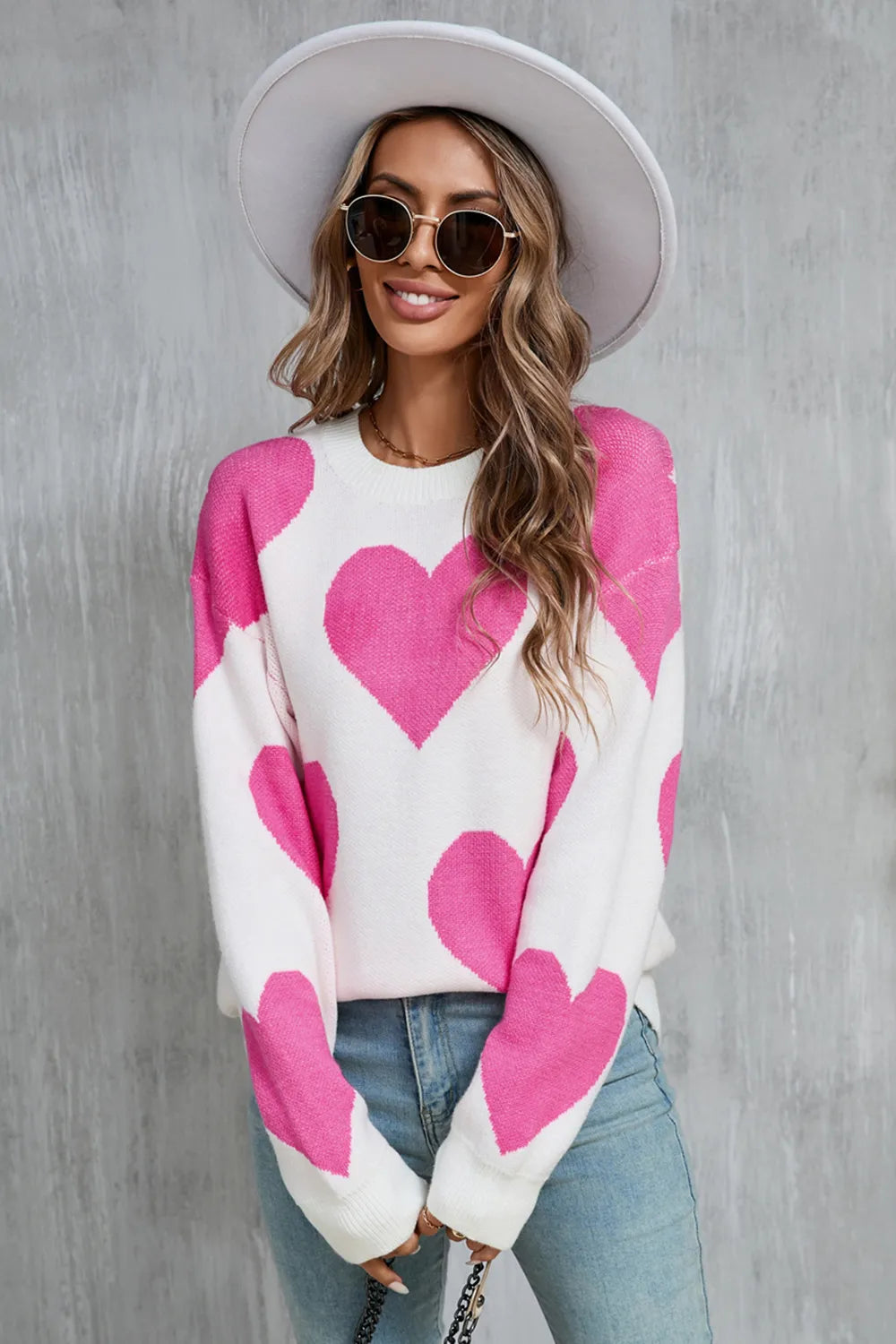 Angel Wings Contrast Heart Sweater