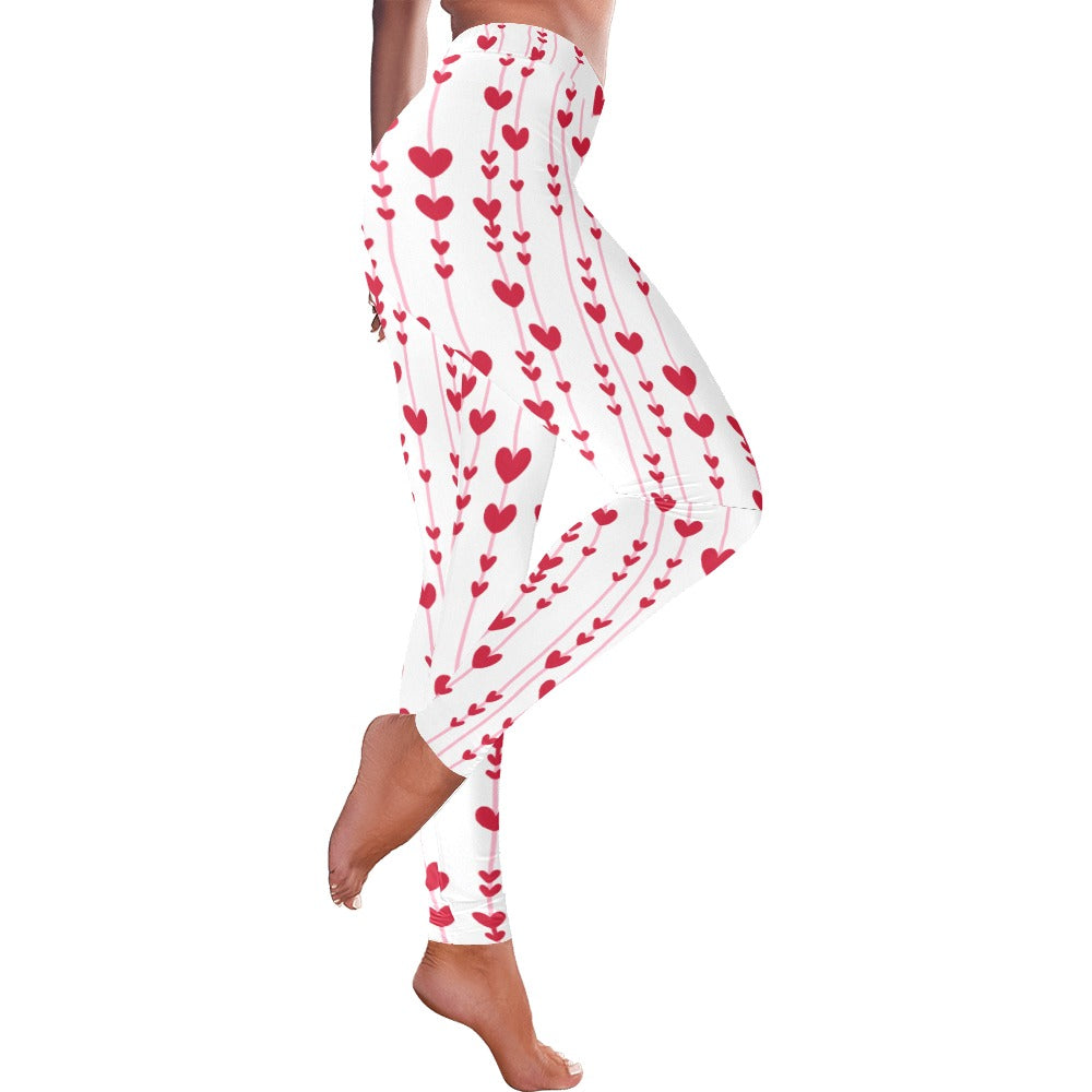Red Stem Hearts Valentine's Day Women's All-Over Low Rise Leggings