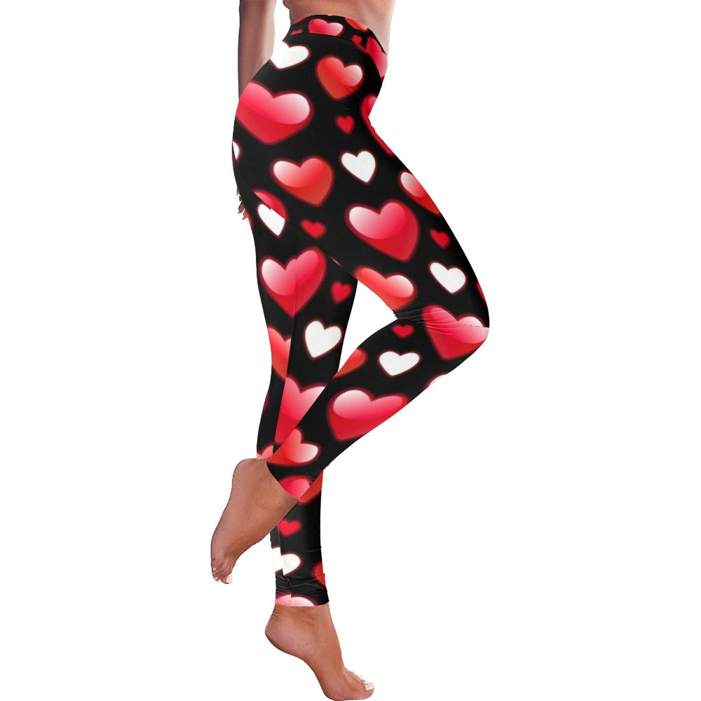 Black Valentines Day Heart Leggings for Women