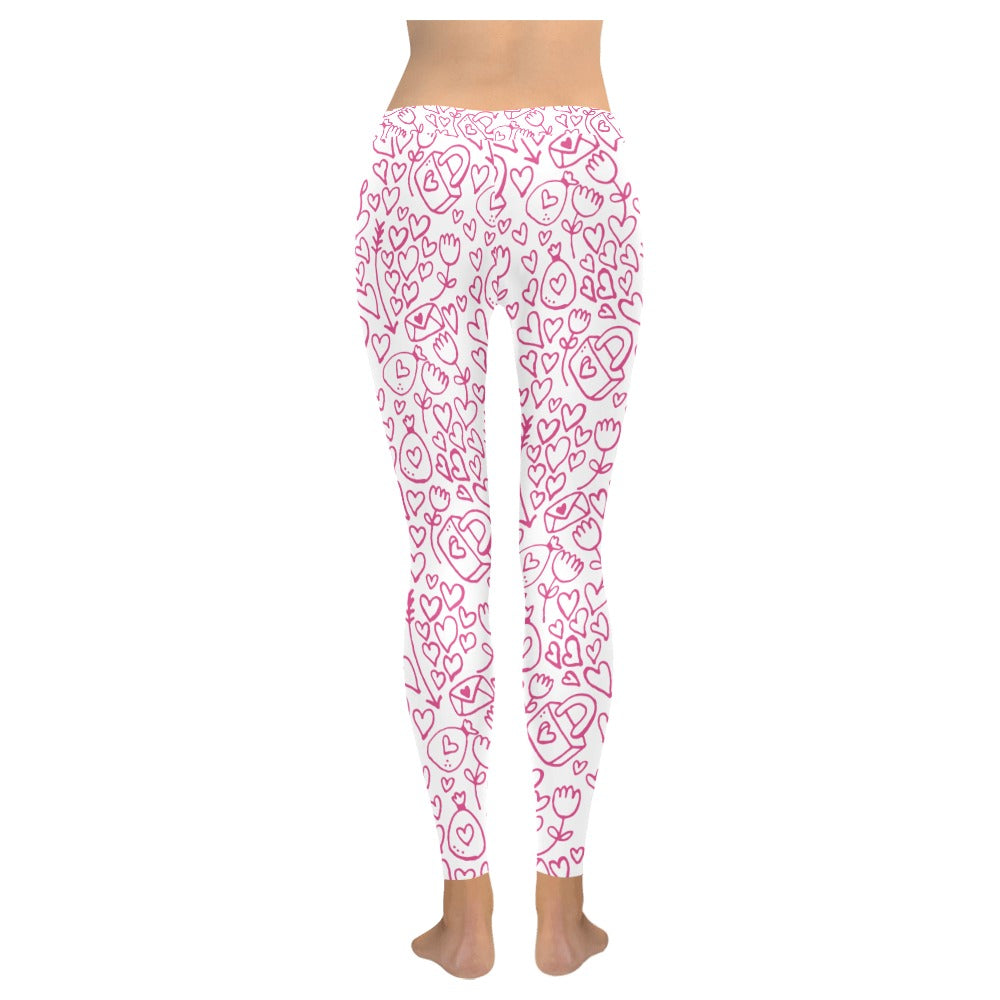 Valentine's Day Doodle Print Women's All-Over Low Rise Leggings