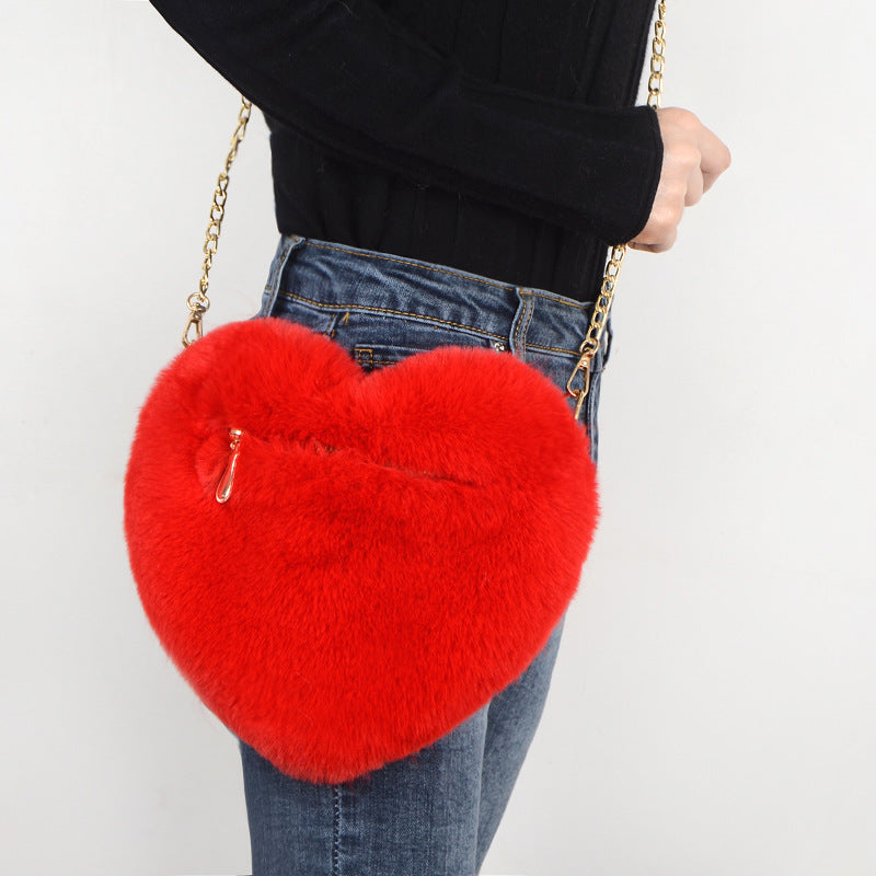 Fashion Love Heart Bag - Peach Plush Messenger Bag