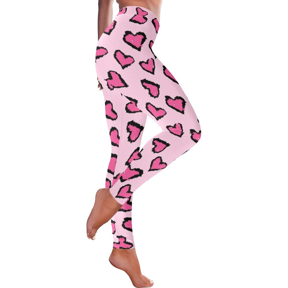 Hot Pink Leopard Print Hearts Low Rise Leggings