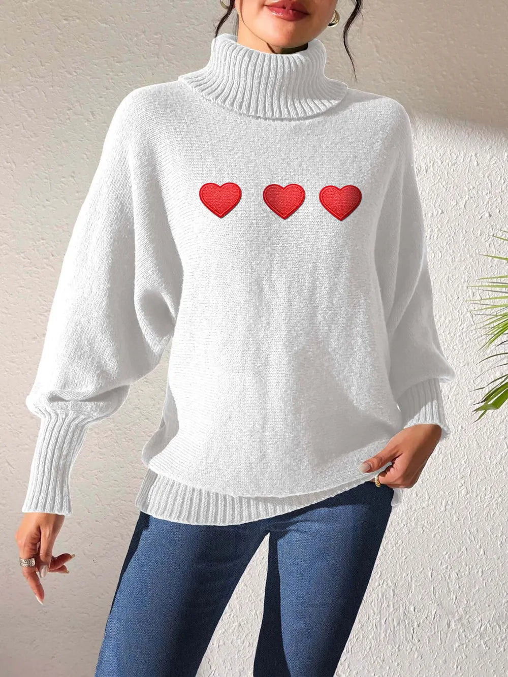 Heart Sticker High Neck Sweater