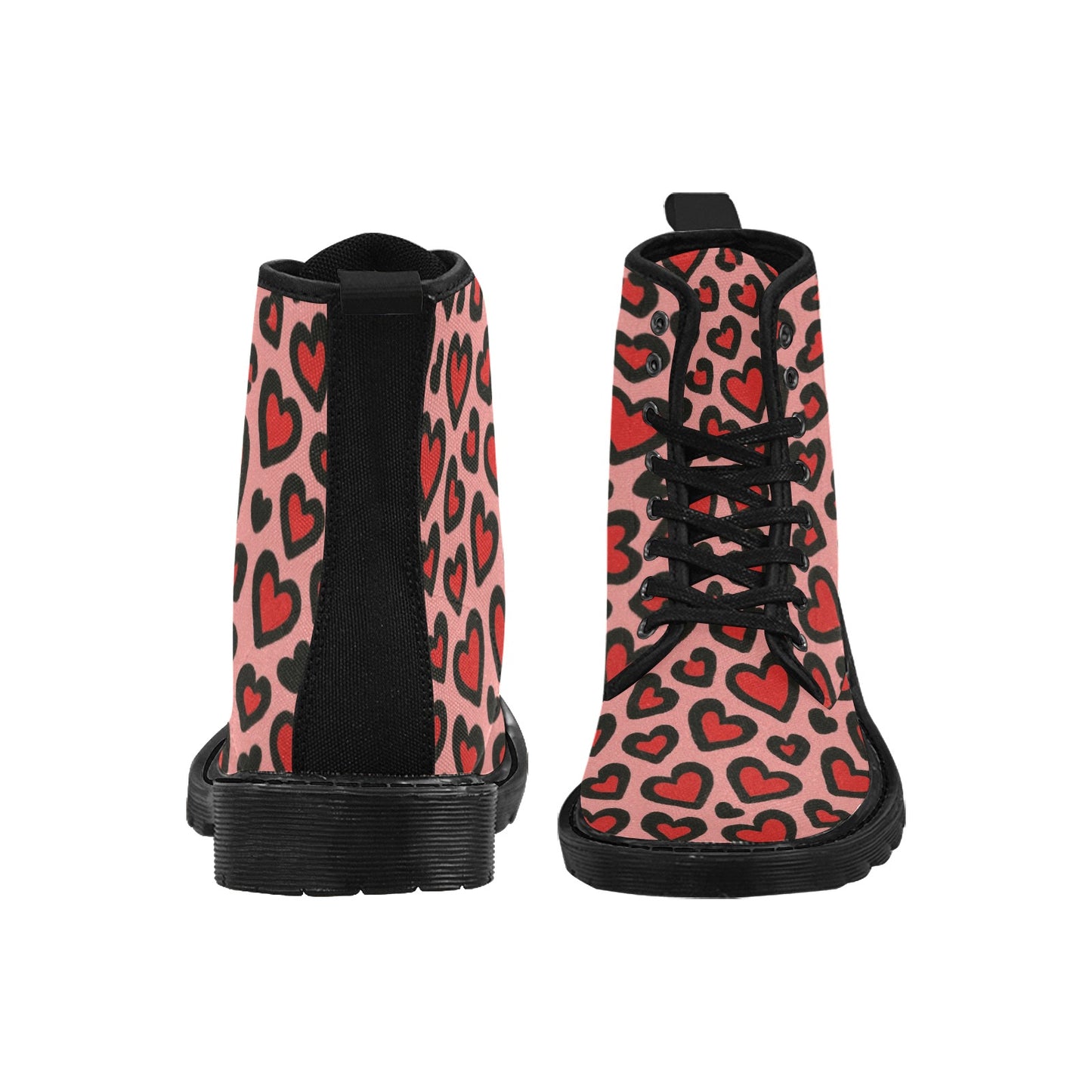 Red and Black Leopard Print Valentine's Day Women's Lace Up Canvas Boots