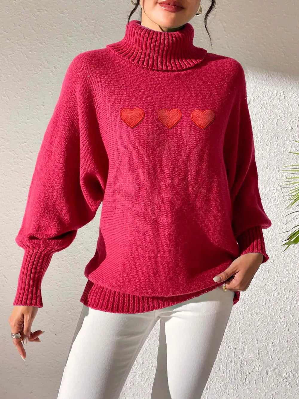 Heart Sticker High Neck Sweater