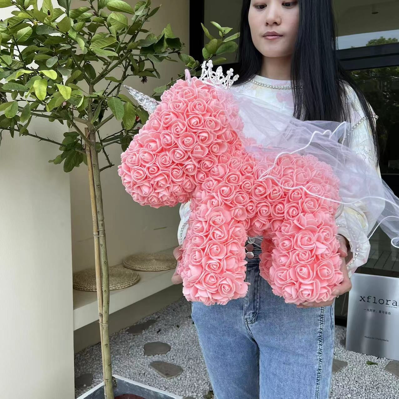 Eternal Flower Unicorn Foam Rose Bear