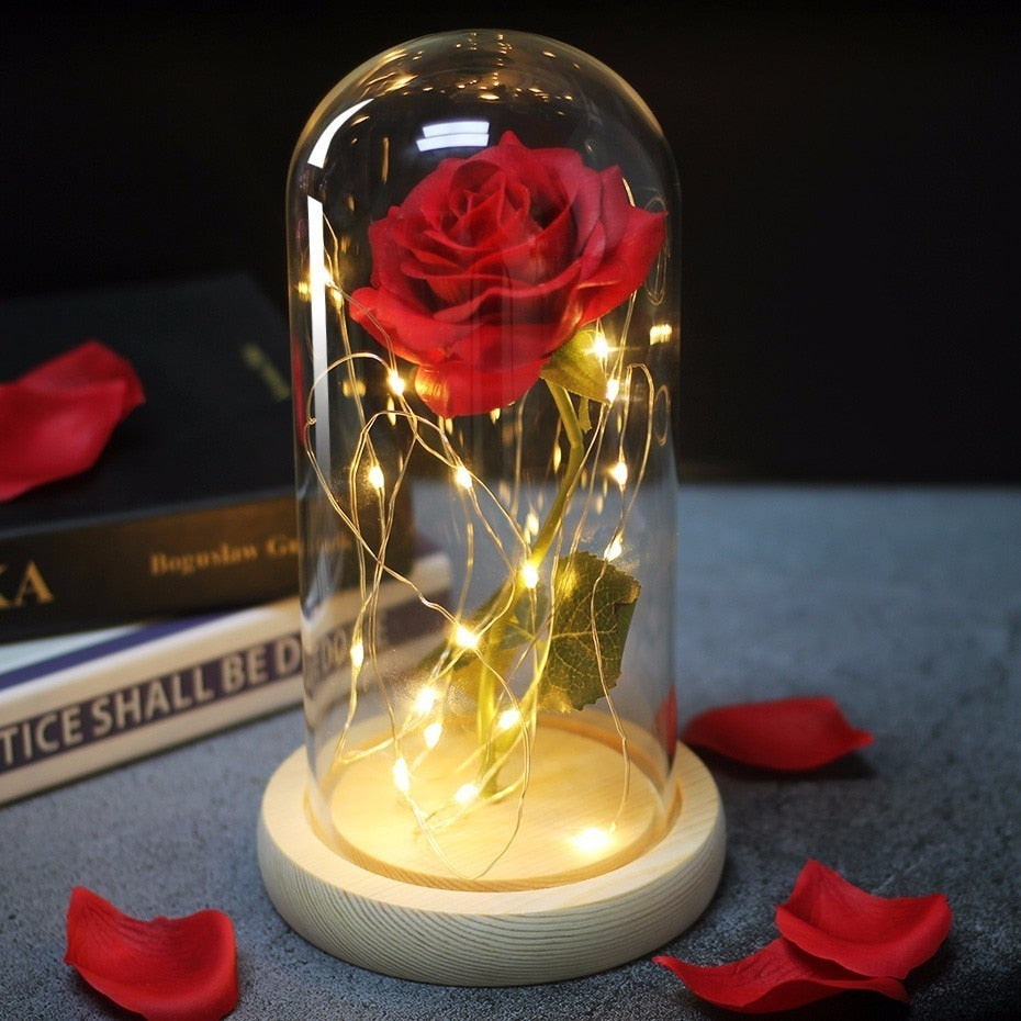 Beauty And The Beast Rose in Flask - LED Light