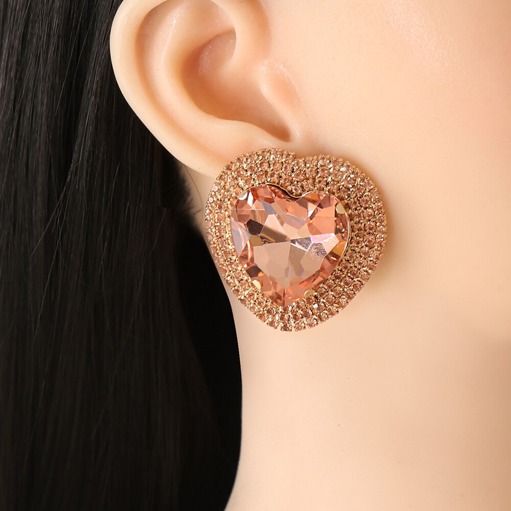 Baroque Heart-Shaped Multicolored Crystal Stud Earrings