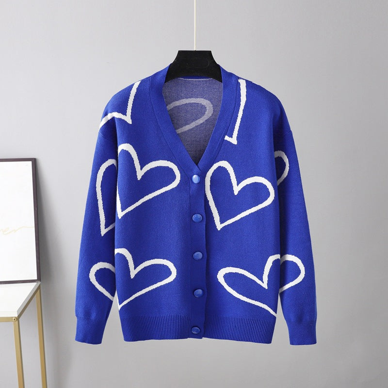 Casual V-neck Heart Cardigan Sweater for Women