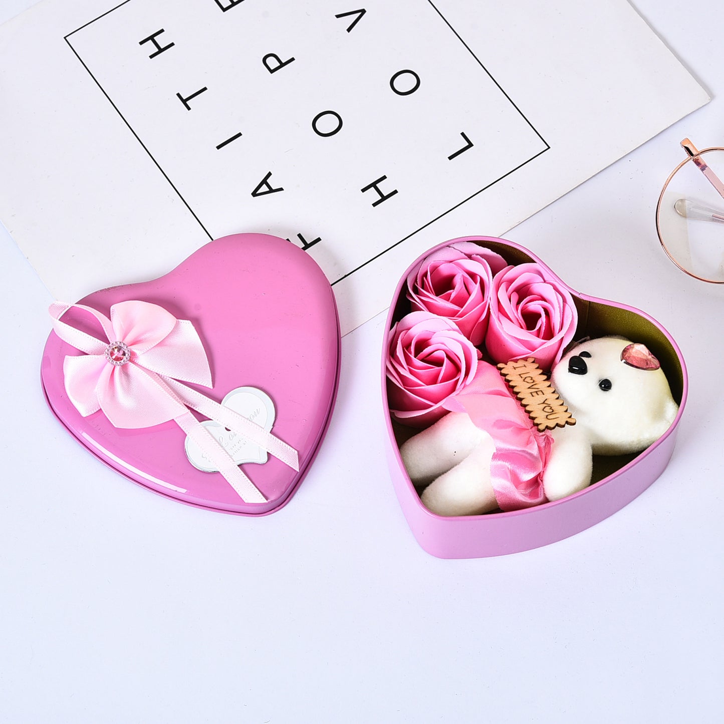 Valentine's Day Soap Flower Gift Box with Bears