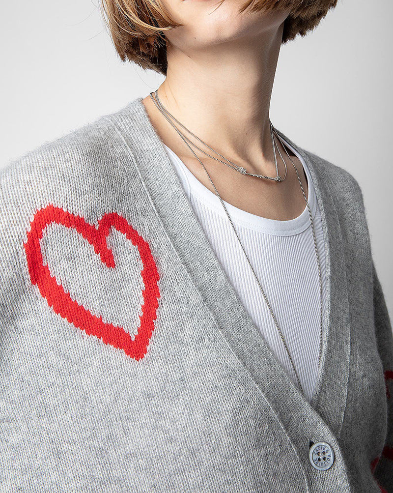 Heartfelt Knit Cardigan with Split V-Neck