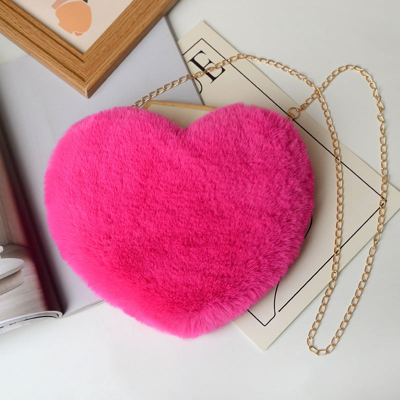 Fashion Love Heart Bag - Peach Plush Messenger Bag