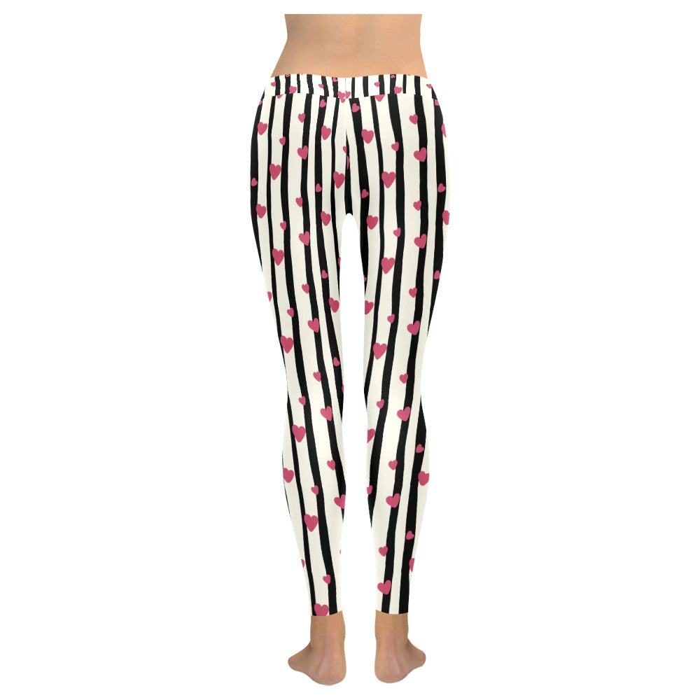 Black and White Striped Hearts Valentine's Day Leggings