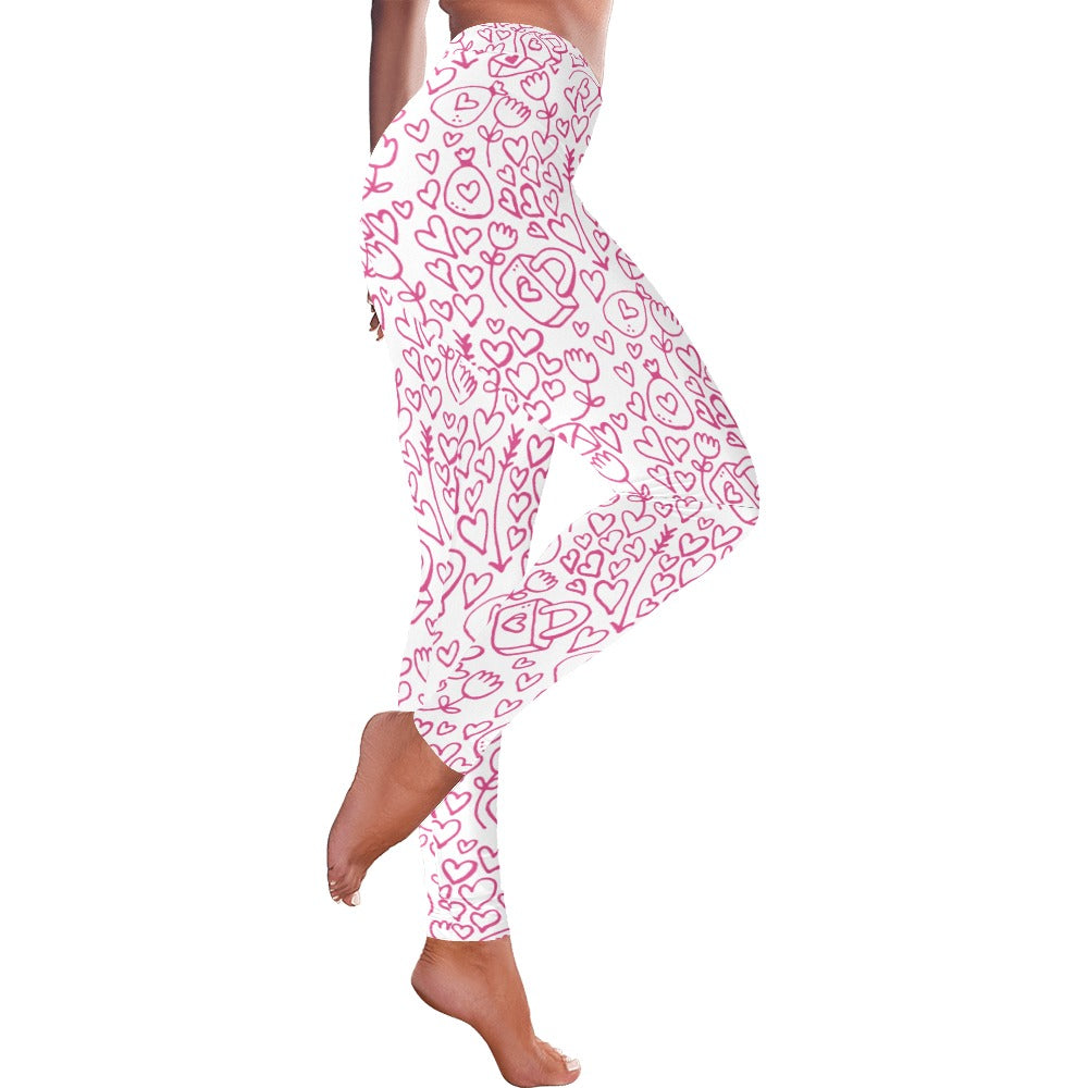 Valentine's Day Doodle Print Women's All-Over Low Rise Leggings