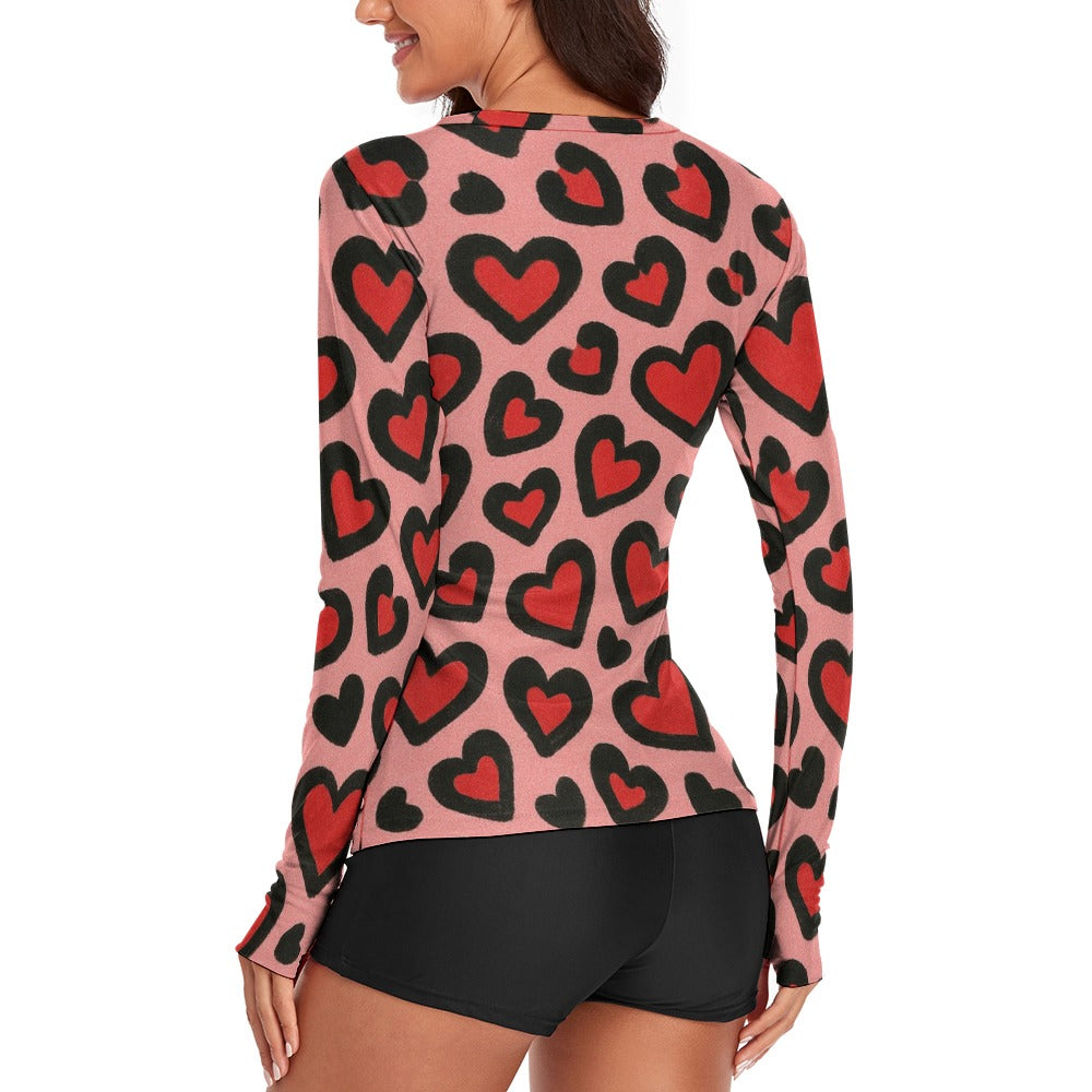 Red Leopard Hearts Valentine's Women's Long Sleeve T-Shirt