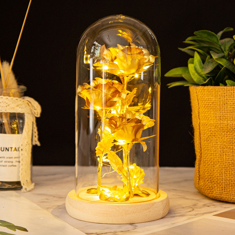 Three Glass Cover Gold Foil Roses Ornament