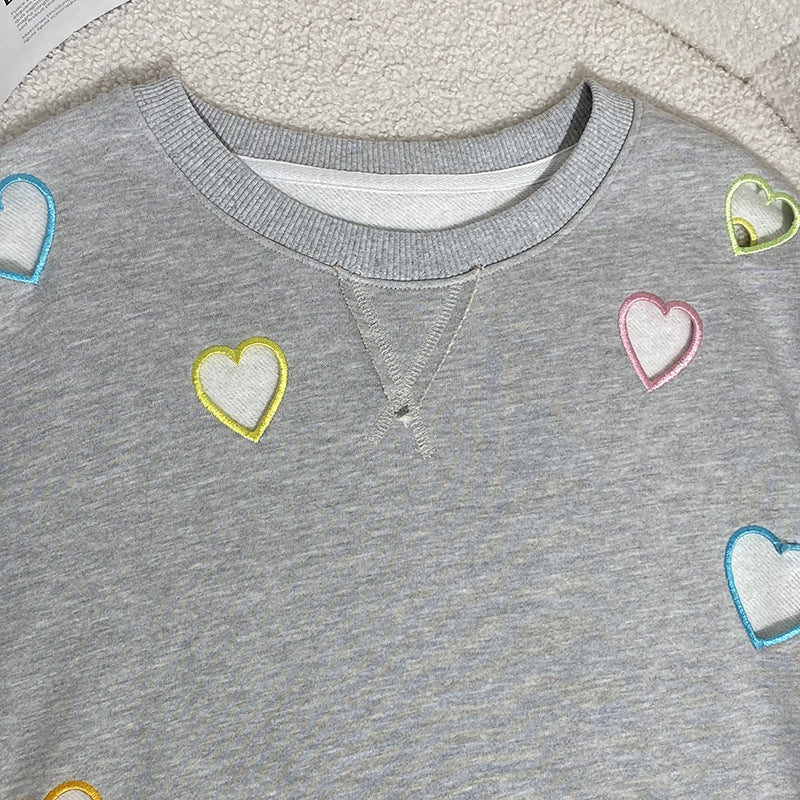Charming Heart Embroidered Grey Hoodie