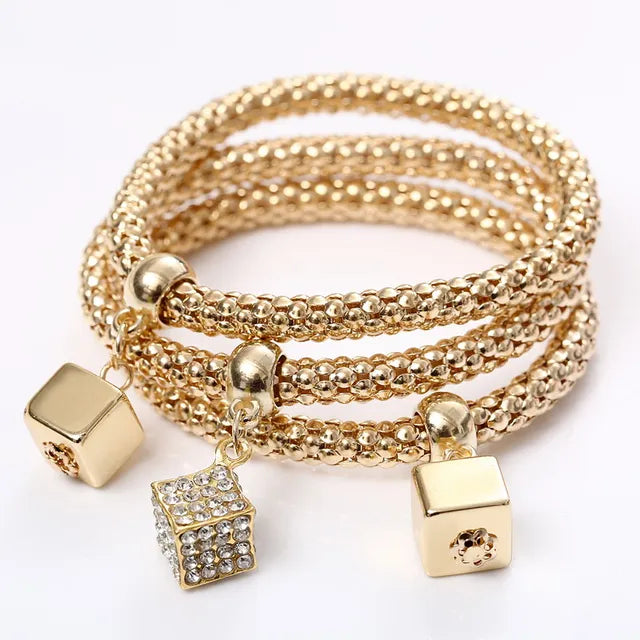 3 Pcs/Set Crystal Owl Heart Charm Bracelets