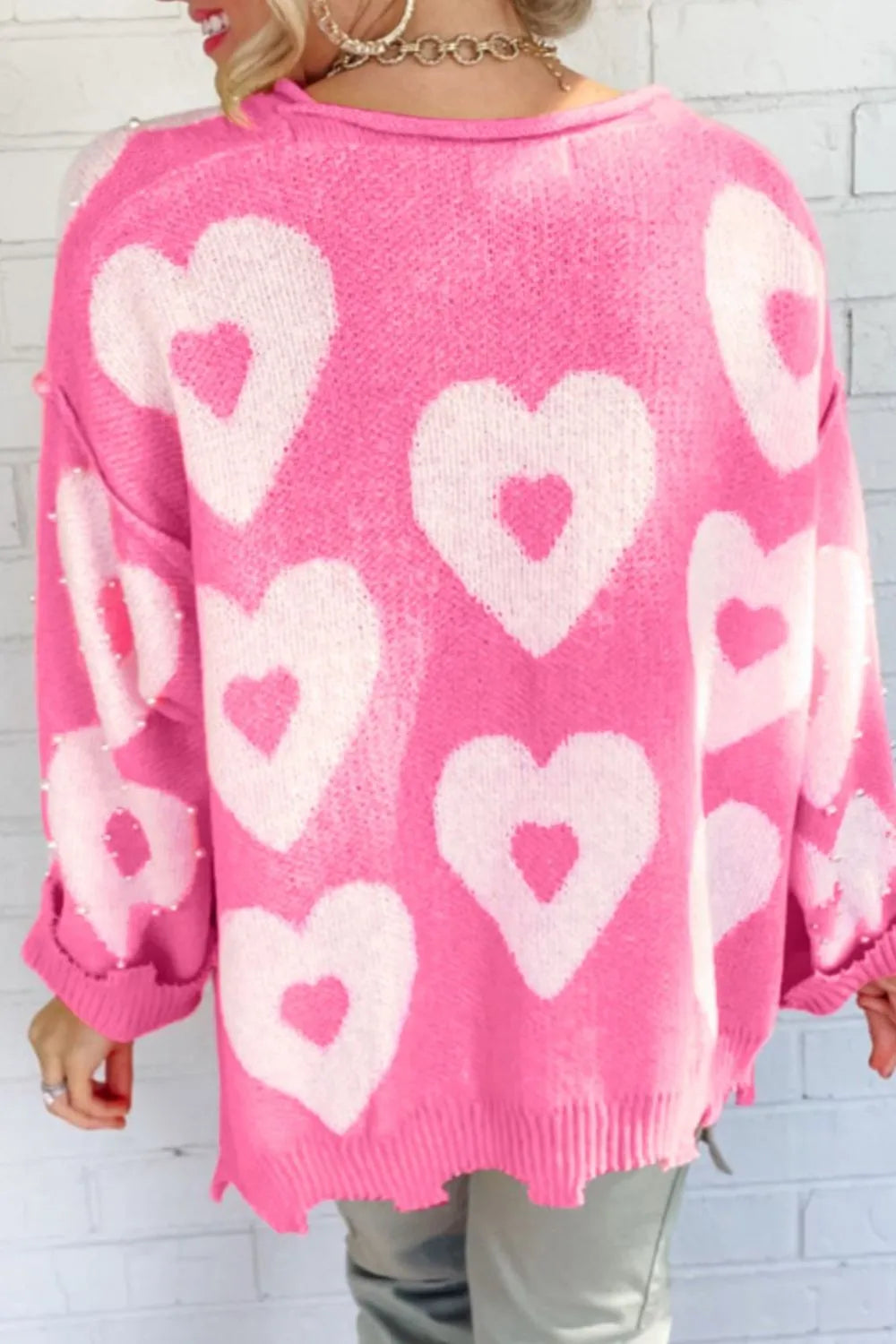 Pearl Detail Heart Long Sleeve Sweater
