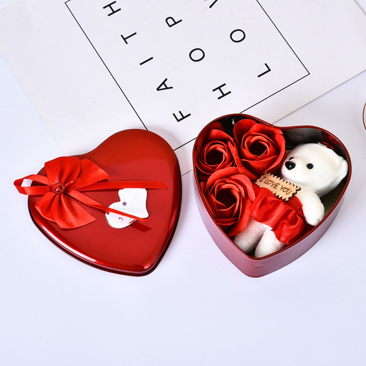 Valentine's Day Soap Flower Gift Box with Bears