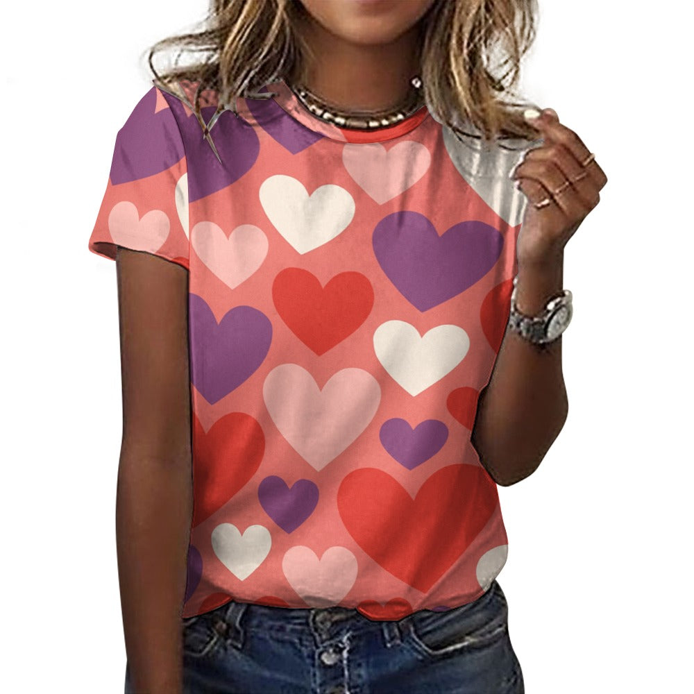 Valentine's Hearts Pattern Women's 100% Cotton T-Shirt