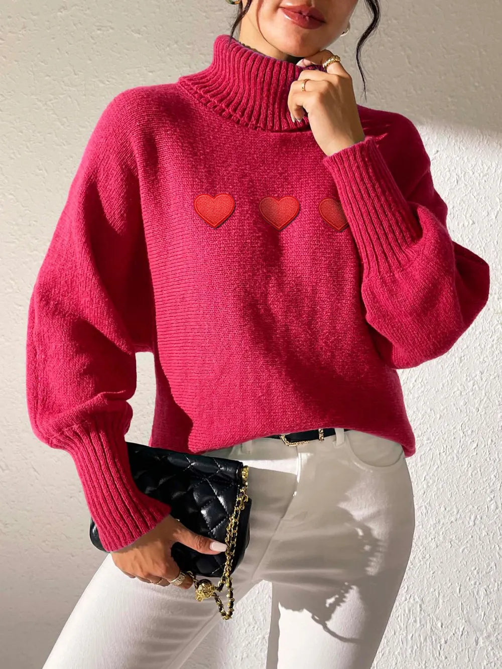Heart Sticker High Neck Sweater