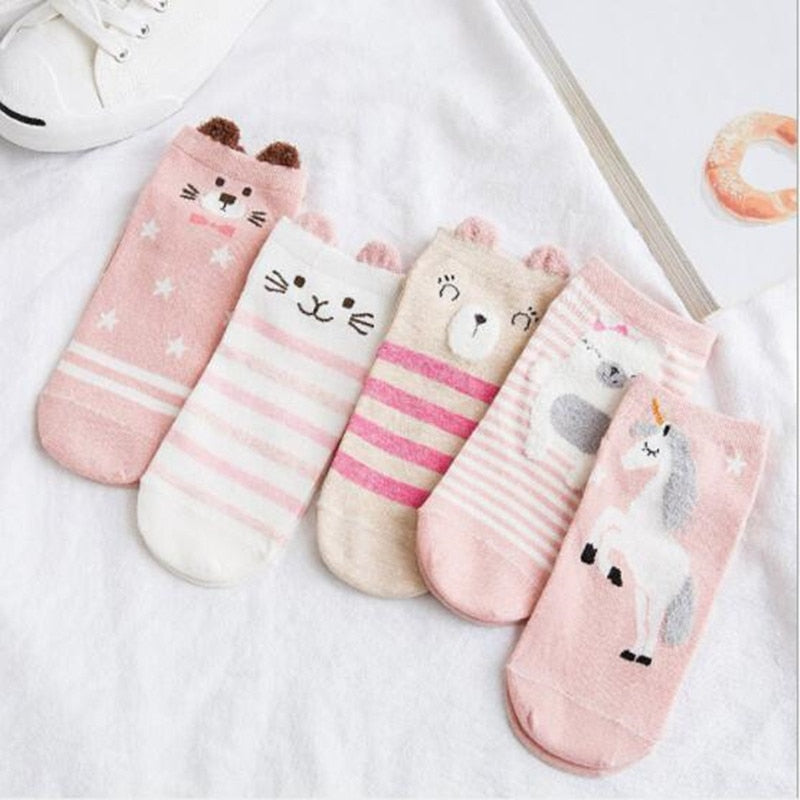 Cute Cat Ankle Socks - 5 Pairs for Valentine's Day