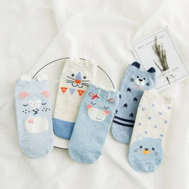 Cute Cat Ankle Socks - 5 Pairs for Valentine's Day