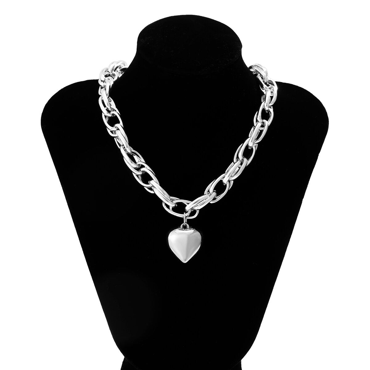Punk Heart Pendant Cross Necklace for Women