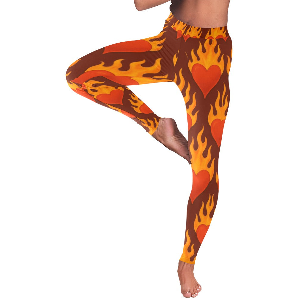 Fire Flame Valentines Day Hearts Women's All-Over Low Rise Leggings