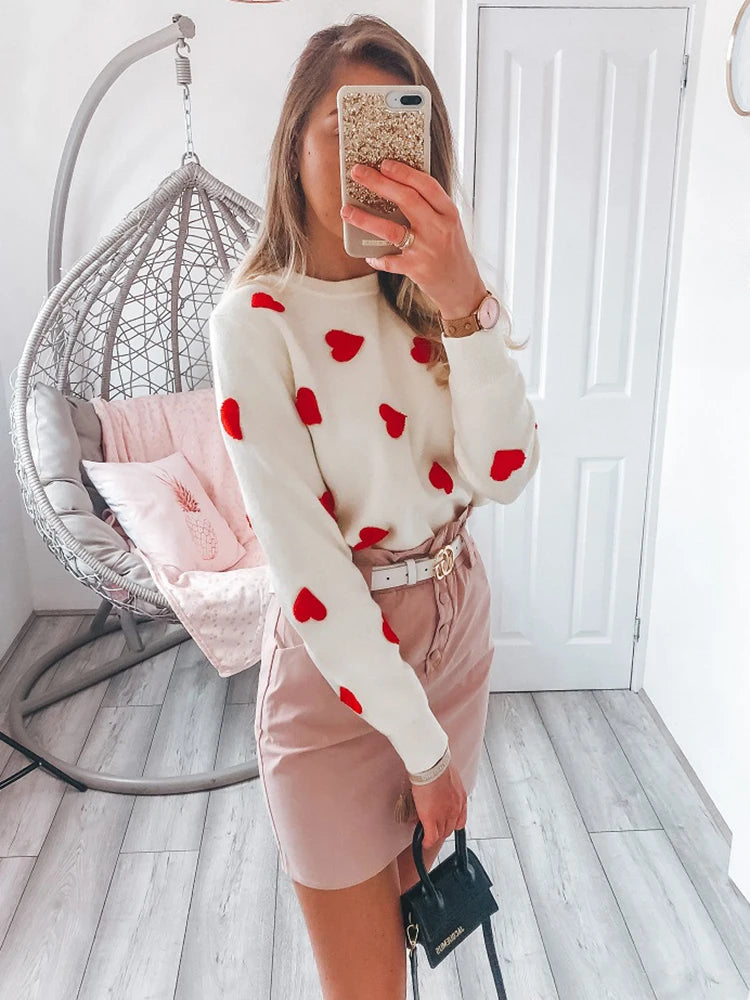 Women’s Love Heart Strawberry Embroidery Sweater