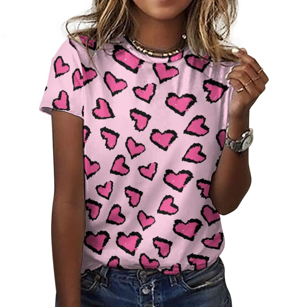 Valentine's Day Pink Leopard Women's 100% Cotton T-Shirt