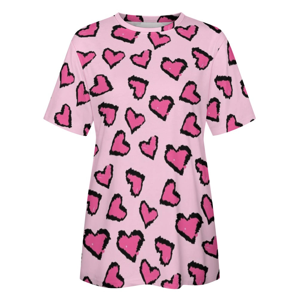Valentine's Day Pink Leopard Women's 100% Cotton T-Shirt