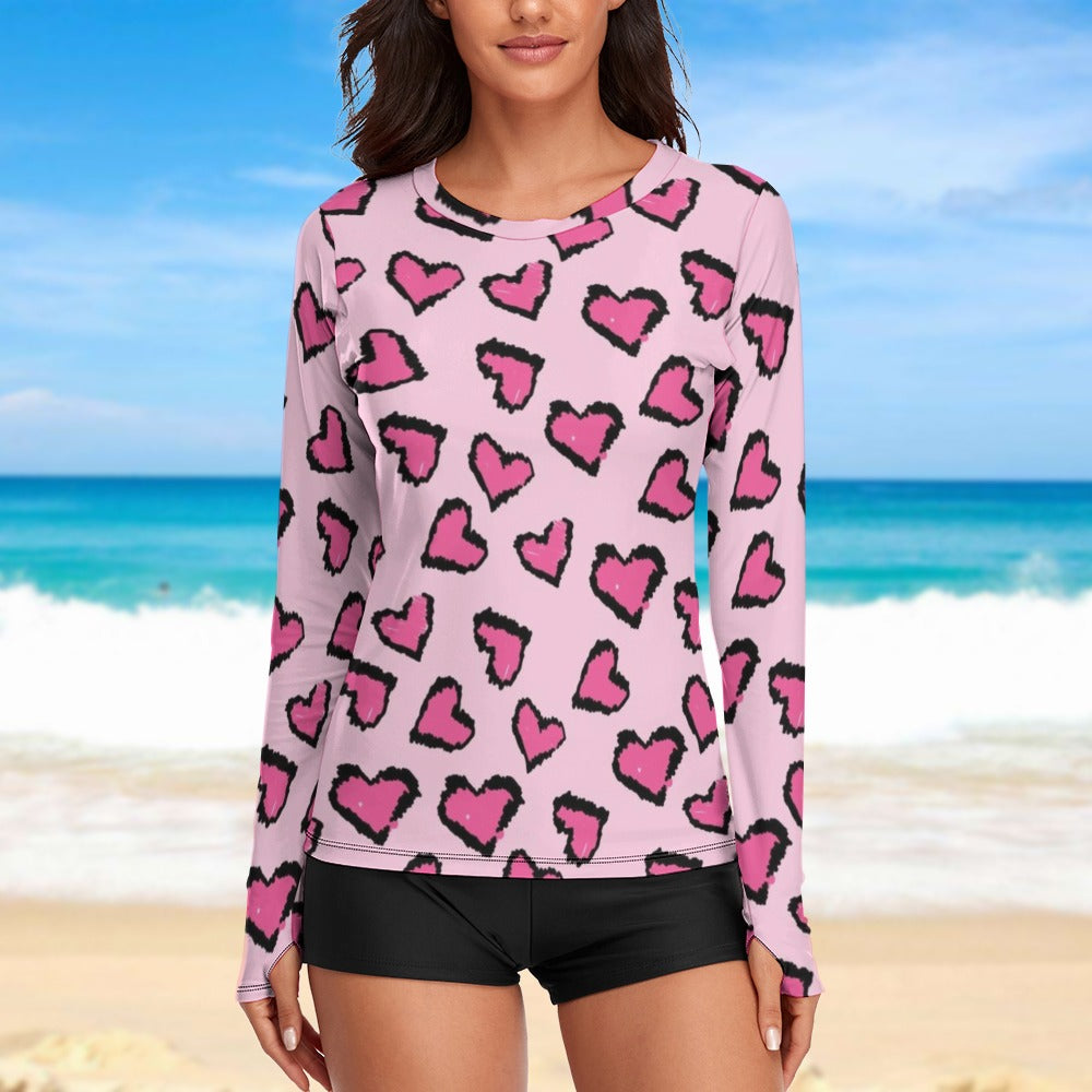 Pink Leopard Heart Pattern Valentine's Day Women's Long Sleeve T-Shirt