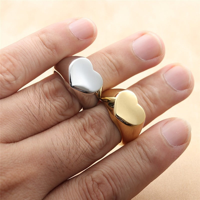 Cute Stainless Steel Heart Shaped Rings