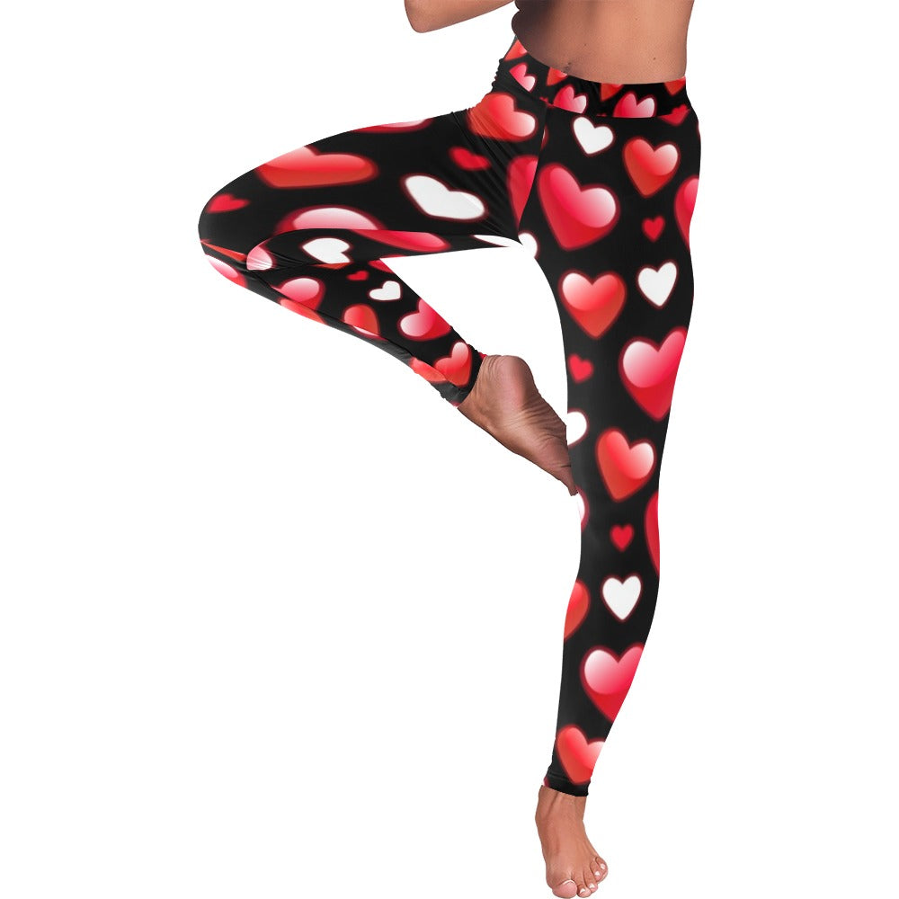 Black Valentines Day Heart Leggings for Women
