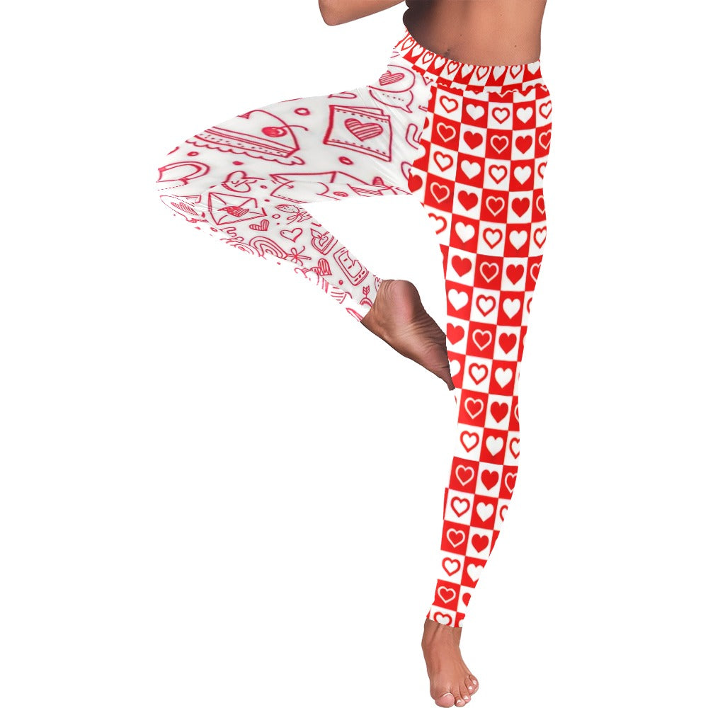 Valentine's Day Checkerboard Doodle Women's Leggings