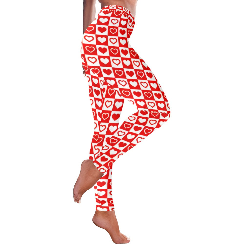 Red and White Checkerboard Valentine's Day Leggings