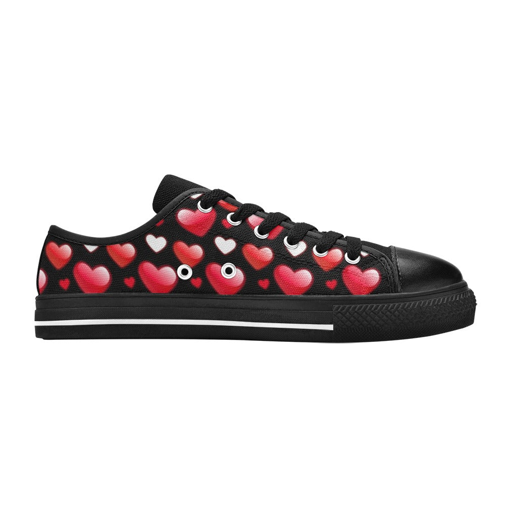 Red Hearts on Black Canvas Women's Valentine's Day Shoes