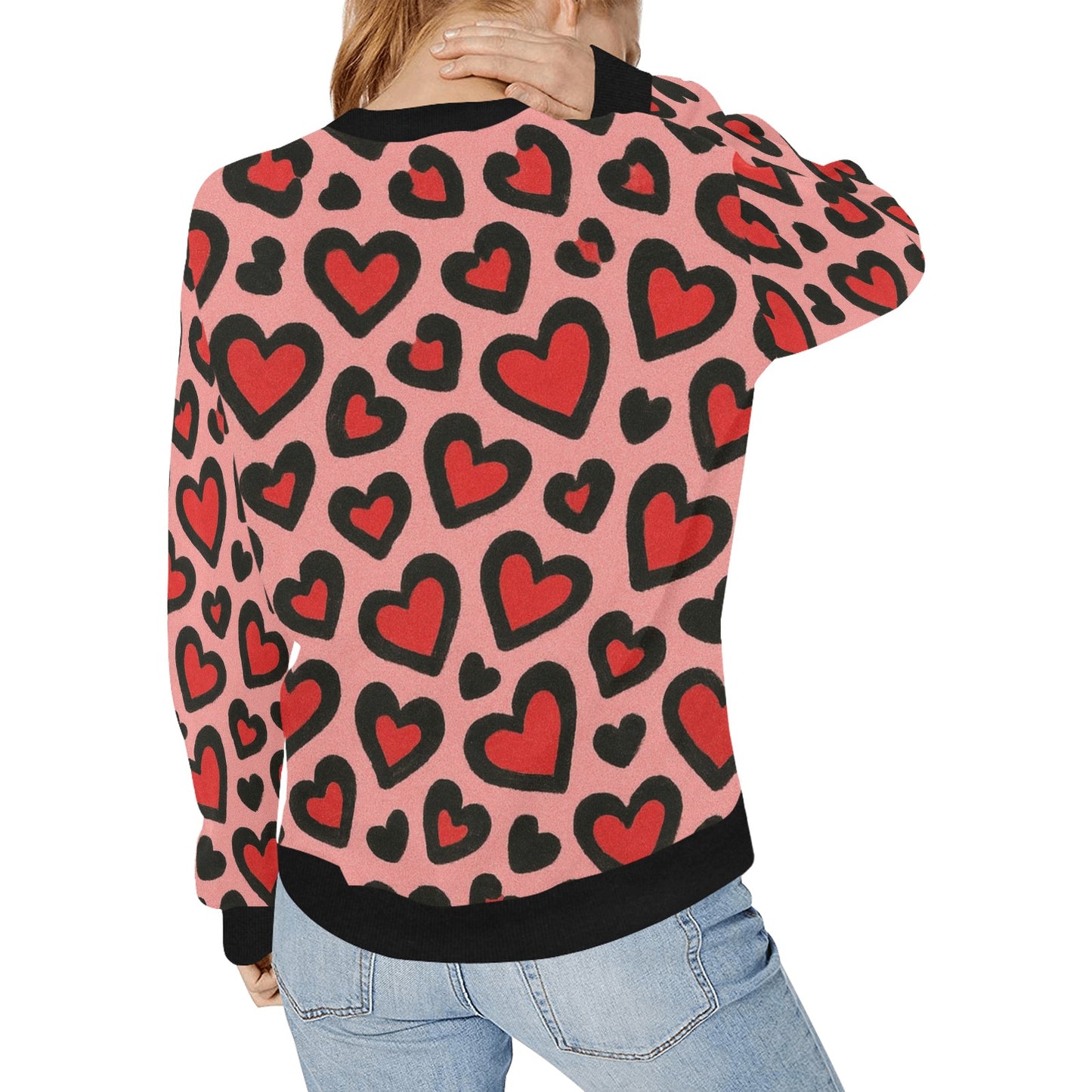 Red Leopard Print Hearts Women's Sweatshirt