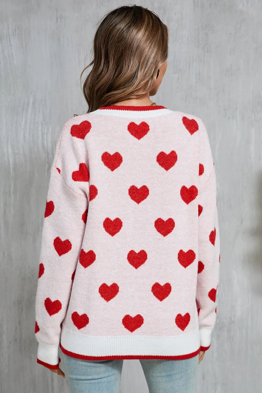 Angel Wings Contrast Trim Heart Sweater