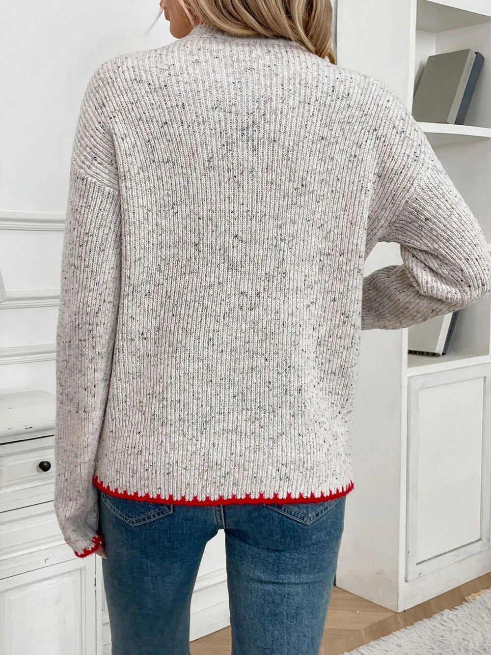 Perfee Contrast Heart Sweater