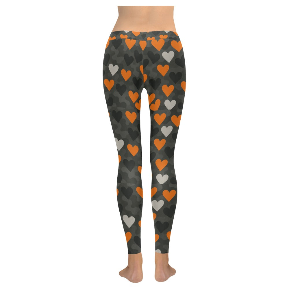 Valentine's Day Black/Orange Hearts Women's All-Over Low Rise Leggings