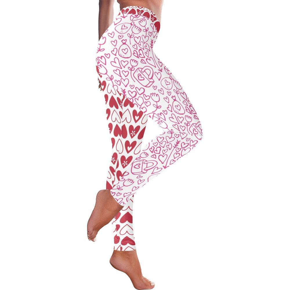 Valentine's Day Doodle Half and Half Women's All-Over Low Rise Leggings